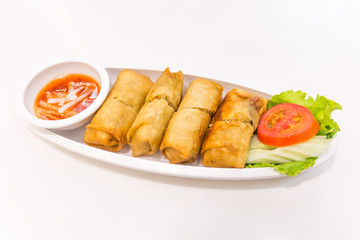 Fried Chinese Traditional Spring rolls food isolated on white ba