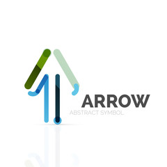 Linear arrow abstract logo, connected multicolored segments of lines in directional pointer figure