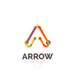 Linear arrow abstract logo, connected multicolored segments of lines in directional pointer figure