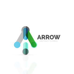 Linear arrow abstract logo, connected multicolored segments of lines in directional pointer figure