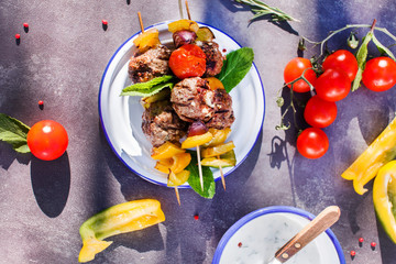 grilled meatballs with vegetables