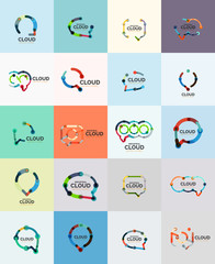 Set of flat linear design speech cloud logos. Talk bubbles, modern geometric industrial thin line icons