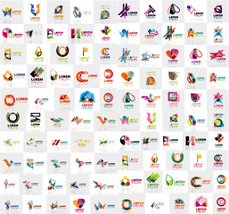 Mega collection of geometrical abstract logo templates, origami paper style business icons with sample text