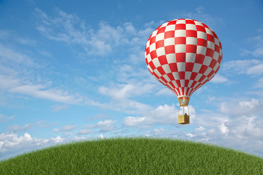 Red-white Hot Air Balloon in the blue sky