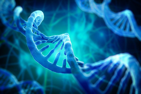 3d render of dna structure, abstract background