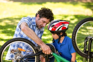 Father and son fixing the bike