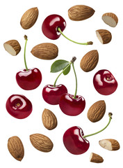 Cherry berry almond nut horizontal isolated on white background as package design element