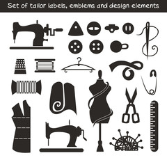 Set of tailor labels, emblems and design elements.