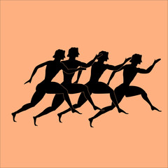 Silhouette of ancient Greek athletes runners