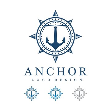 Lighthouse Anchor Compass Design Logo