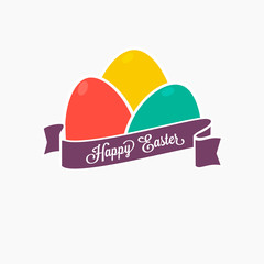 Happy Easter. Set of colorful eggs with ribbon for design, cards