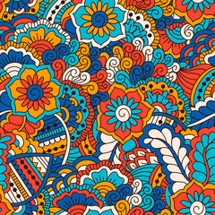 Hand drawn seamless pattern with floral elements. 