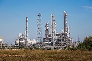 Refinery tower fo oil and refinery plant with blue sky - Landscape view