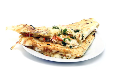 slice of pizza on a white plate