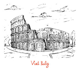 Hand drawn sketch of italian coliseum 