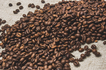 Coffee beans, burlap