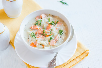Salmon soup with noodles