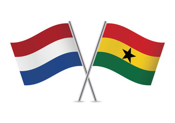 Netherlands and Ghanaian flags. Vector illustration.