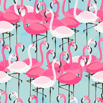 pattern with pink and white flamingos