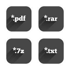 Document signs. File extensions symbols.