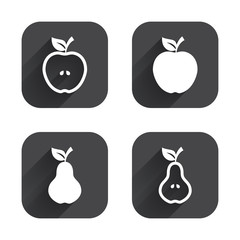 Fruits with leaf icons. Apple and Pear.