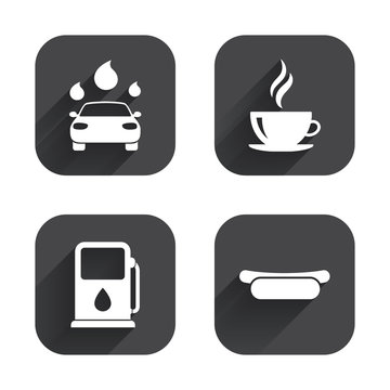 Petrol or Gas station services icons. Car wash.