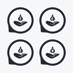 Helping hands icons. Protection and insurance.