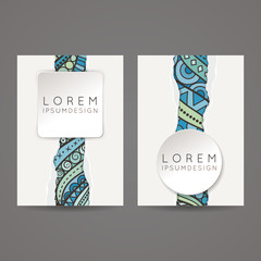 A set of two designs for brochures, leaflets, covers, leaflets, flyers, cards with an elegant and sophisticated pattern and imitation of torn paper. Vector.