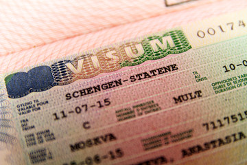 Fototapeta premium Schengen visa in passport