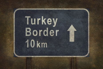 Turkey border 10km roadside sign illustration