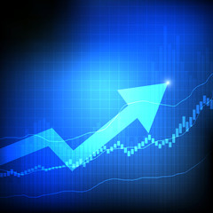 Vector : Candle sticks and bar chart with arrows on business bac