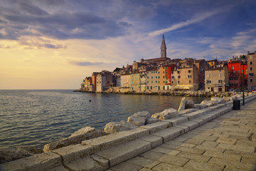 Fototapeta premium Rovinj, Croatia. Beautiful romantic old town of Rovinj during sunset,Istrian Peninsula,Croatia,Europe.