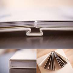 Collage: cream leatherette photo book