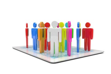 group of people figures on tablet PC, 3d render