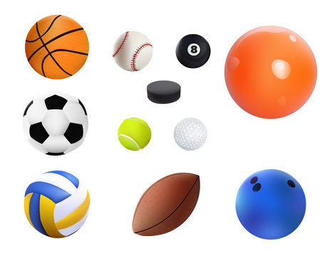 Vector illustration Set Of Realistic Sport Balls. isolated On White background