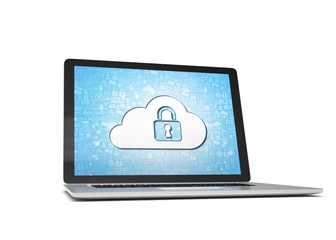 3d rendering of a laptop with cloud security concept