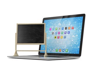 Laptop with chalkboard, online education concept