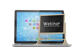 Laptop with chalkboard, webinar, online education concept