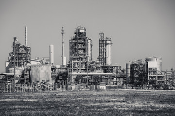 Oil refinery industrial plant , black and white tone