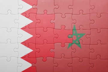 puzzle with the national flag of morocco and bahrain .