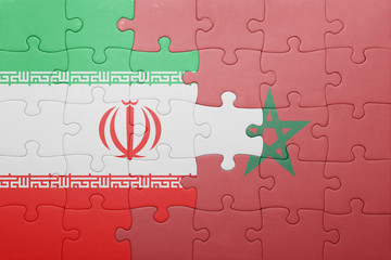puzzle with the national flag of morocco and iran .