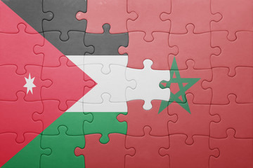 puzzle with the national flag of morocco and jordan .