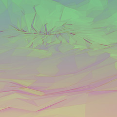 Geometric, abstract background landscape pattern with greens and pinks.