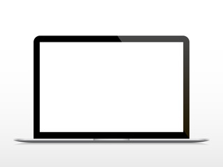 Realistic open laptop with blank screen isolated on white background. Vector illustration.