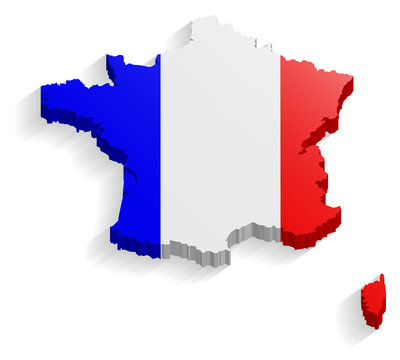 Frankreich Karte mit Fahne Flagge 3D