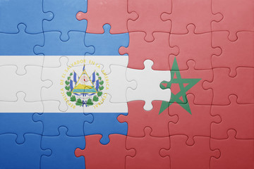 Fototapeta premium puzzle with the national flag of morocco and el salvador .