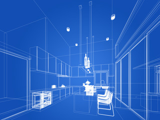 abstract sketch design of interior kitchen