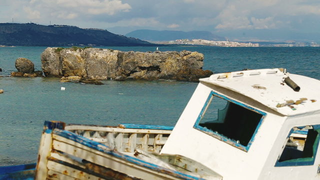 Fishermen old boat were ashore.Spain. Island Tabarca.