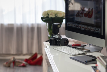 Working desk of photographer, retoucher 