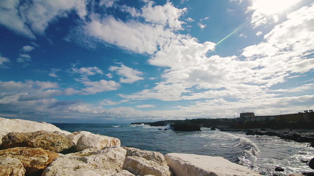 Beautiful Seascape on Island Tabarca, Spain . Sea, rocks, sky and relaxation.